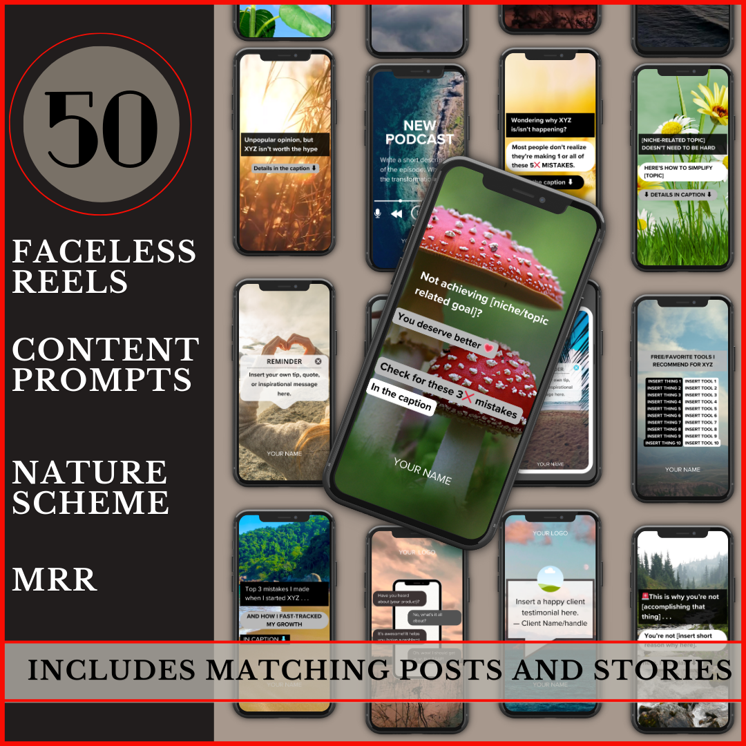 50 FACELESS REELS WITH CONTENT PROMPTS - NATURE SCHEME